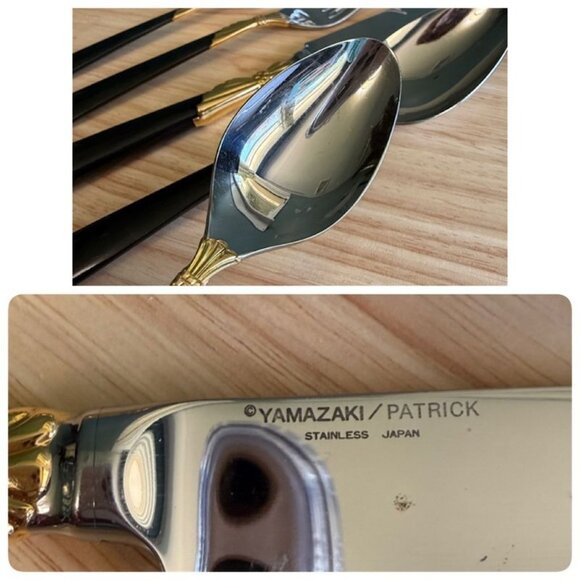 5-Piece Patrick Yamazaki Lindi Flatware Set Black Handles & Gold Accents Japan S - Picture 9 of 10